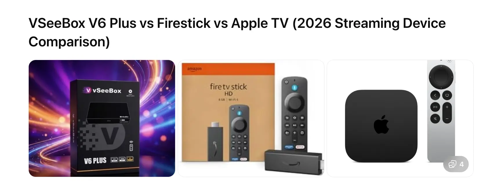 VSeeBox V6 Plus vs Firestick vs Apple TV (2026 Streaming Device Comparison)